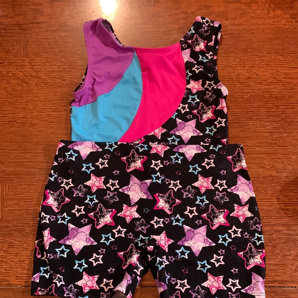 Leotard - black/pink/blue/teal/purple w/ stars. Size L.